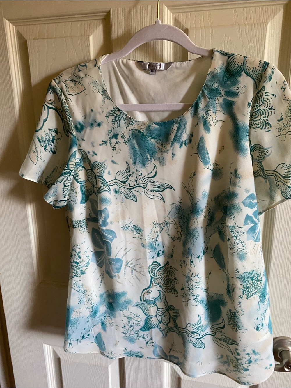 Debenhams Womens  Teal Floral Scoop Neck Blouse - Lightweight Printed Top
